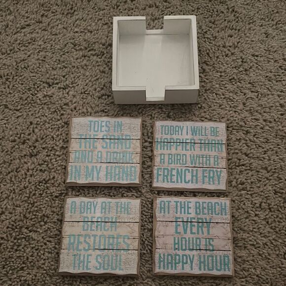 Coastal Themed Coaster Set with Holder - Picture 1 of 1